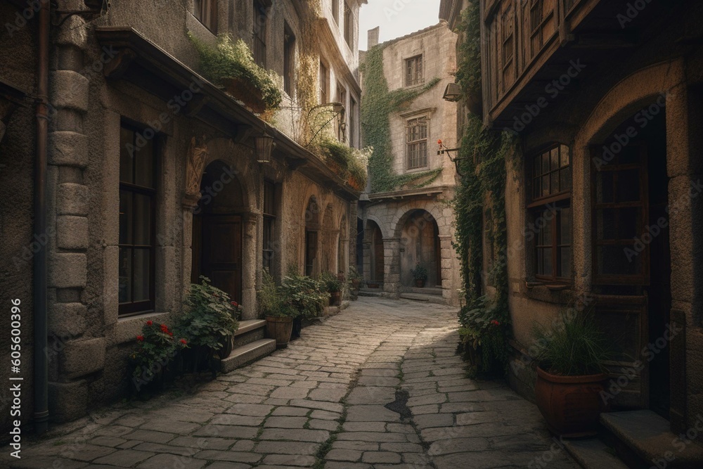 A street in a castle town. Generative AI
