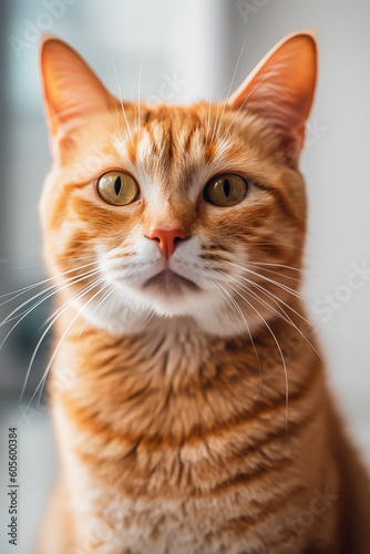 portrait of a red cat on a light background. Vertical photo. AI generated