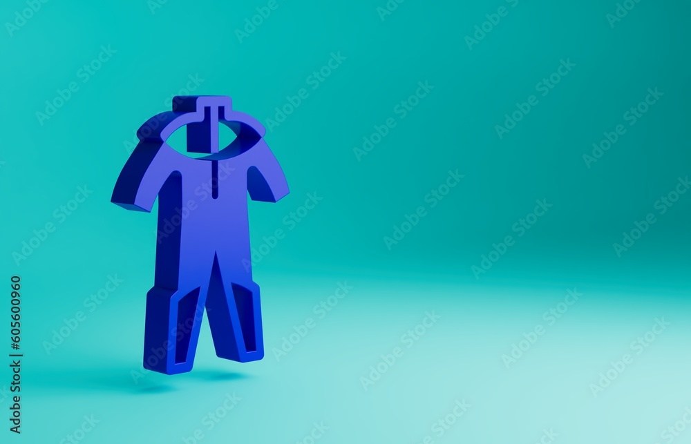 Blue Wetsuit for scuba diving icon isolated on blue background. Diving underwater equipment. Minimalism concept. 3D render illustration Blue Wetsuit for scuba diving icon isolated on blue background. Diving underwater equipment. Minimalism concept. 3D render illustration