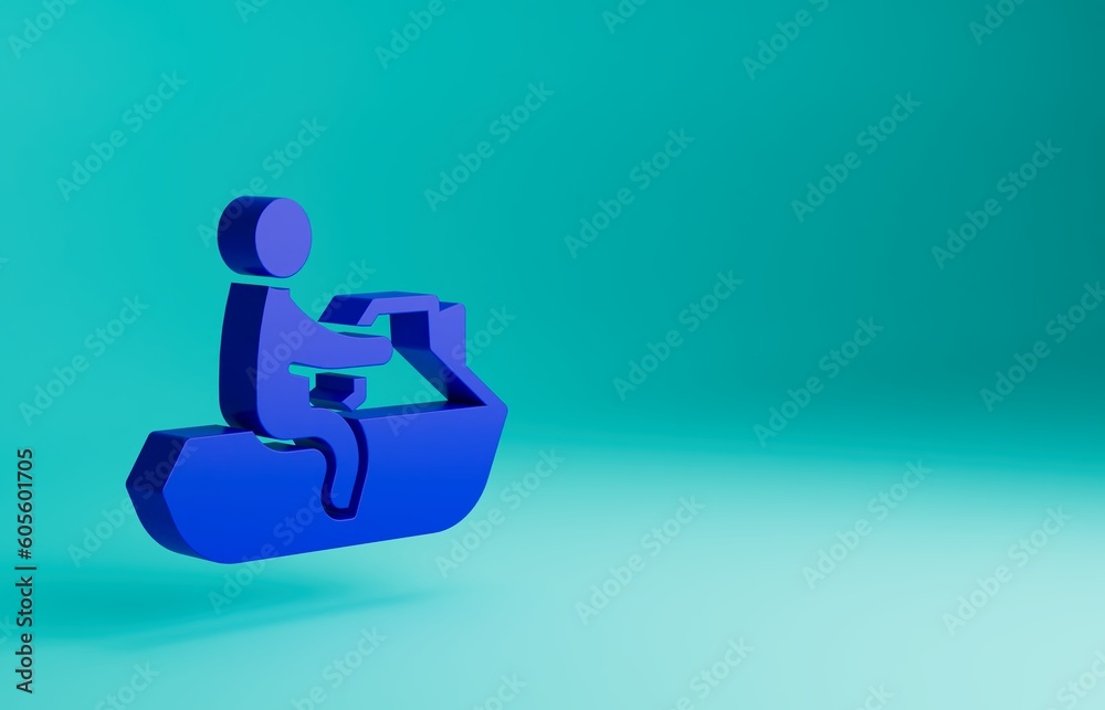 Blue Jet ski icon isolated on blue background. Water scooter. Extreme sport. Minimalism concept. 3D render illustration Blue Jet ski icon isolated on blue background. Water scooter. Extreme sport. Minimalism concept. 3D render illustration
