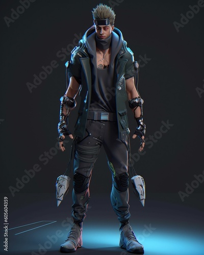 male 3d anime movie concept character ,cyberpunk