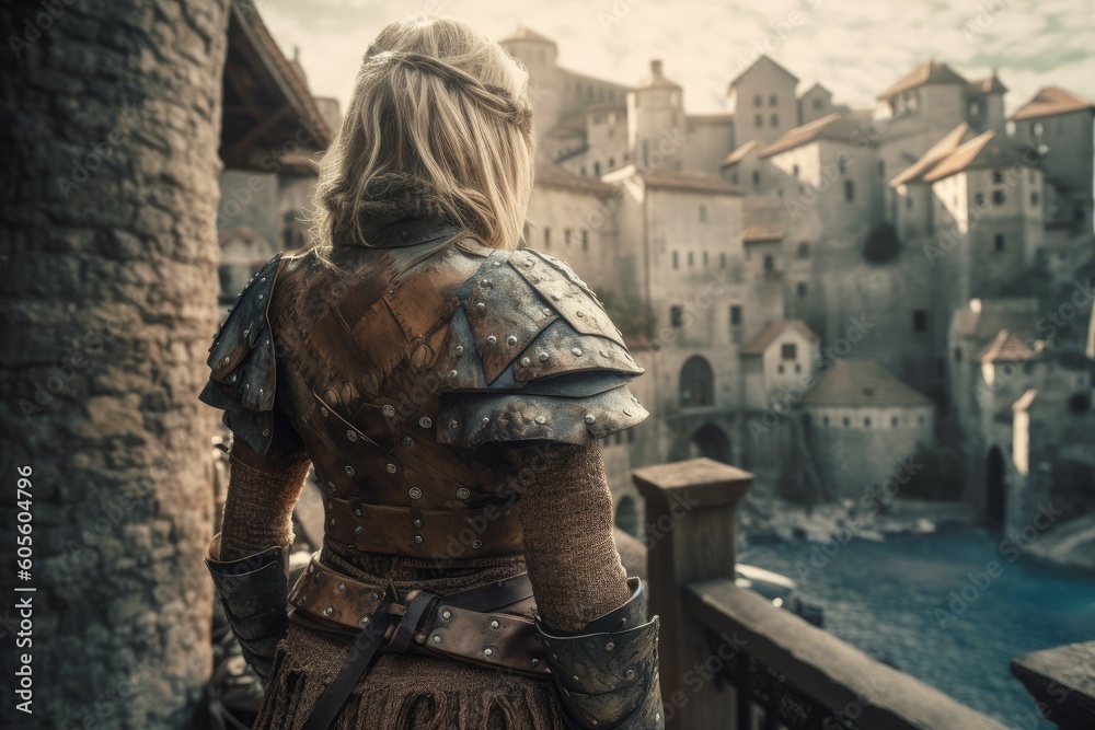 Medieval knight woman castle. Generate Ai Medieval knight woman castle. Generate Ai