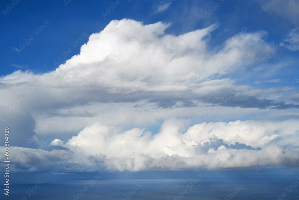 Beautiful seascape with blue sky with clouds over ocean. Nature background or texture. Beautiful seascape with blue sky with clouds over ocean. Nature background or texture.