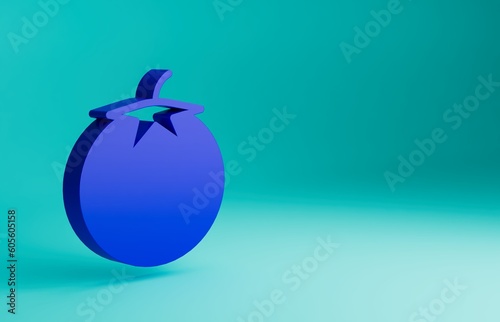 Blue Tomato icon isolated on blue background. Minimalism concept. 3D render illustration