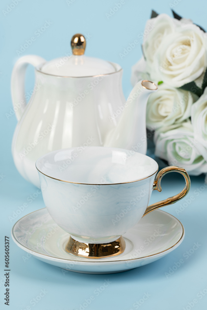 Fototapeta premium Pretty blue porcelain tea cup