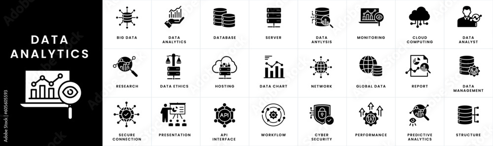 Data Analytics Icons. Analytics symbols, Data visualization icons, Big ...