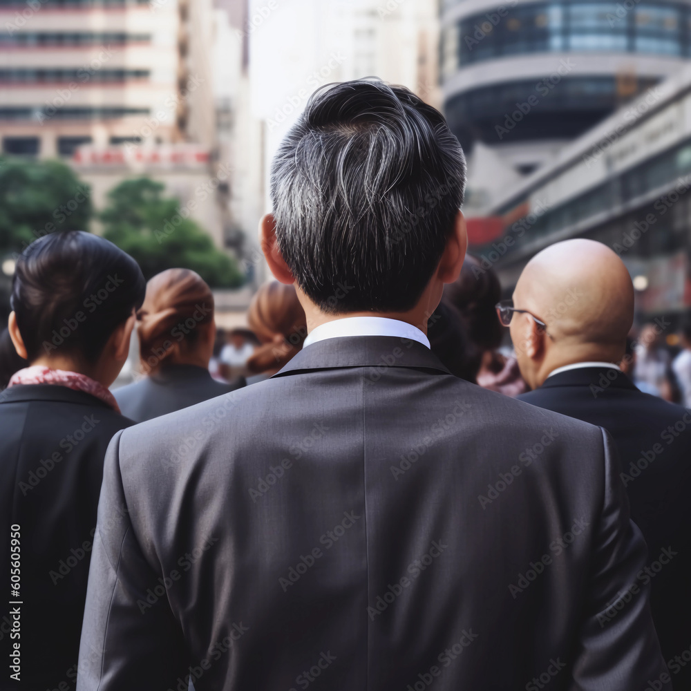 Professional Journey: Business People in Suits Walking Down the Street with their Backs Towards the Camera, Created by Generative AI Professional Journey: Business People in Suits Walking Down the Street with their Backs Towards the Camera, Created by Generative AI