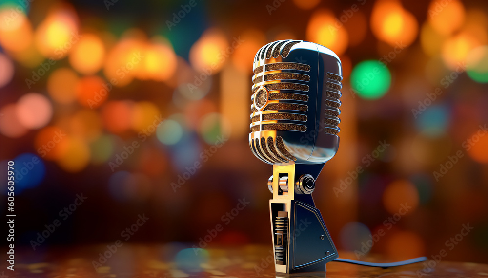 Microphone background wallpaper, colorful bokeh glittering, copy space