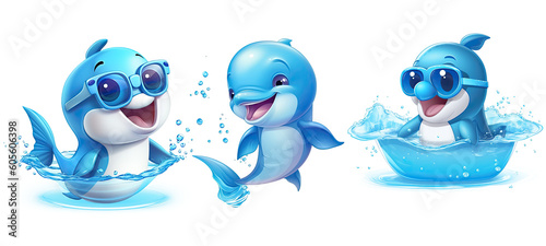 Obraz Cute Happy Dolphin Swimming. Generative AI