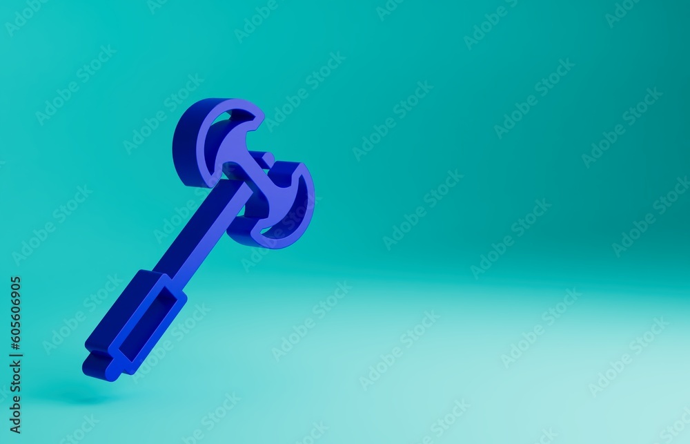 Blue Medieval poleaxe icon isolated on blue background. Minimalism concept. 3D render illustration Blue Medieval poleaxe icon isolated on blue background. Minimalism concept. 3D render illustration