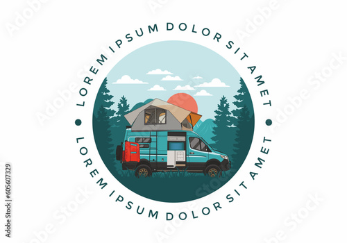 Large van with roof tent illustration design