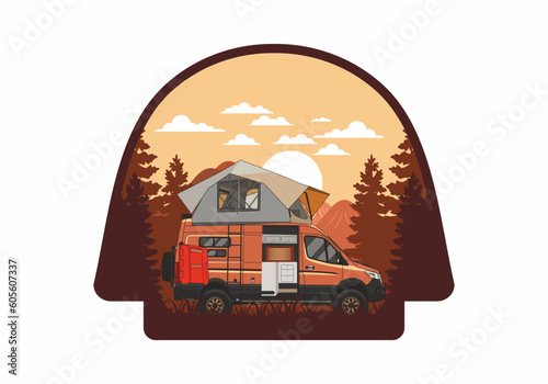 Large van with roof tent illustration design