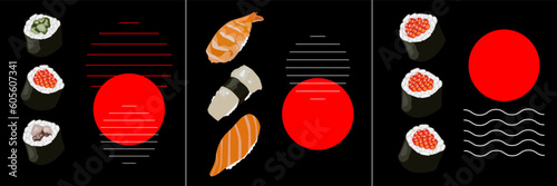 Realistic fresh sushi design concept with isolated vector illustration.