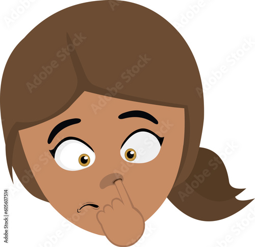 vector illustration face girl cartoon picking nose