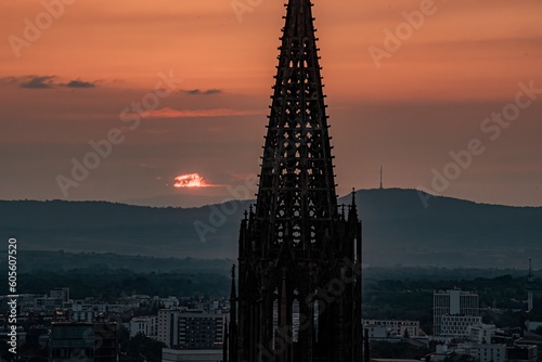 big monastery tower at sunset © vardan