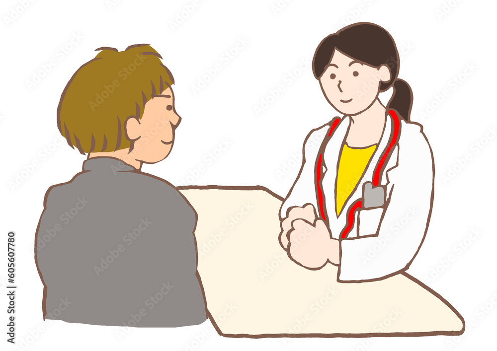 大人の発達障害　精神科医の診察を受ける男性会社員のイラスト