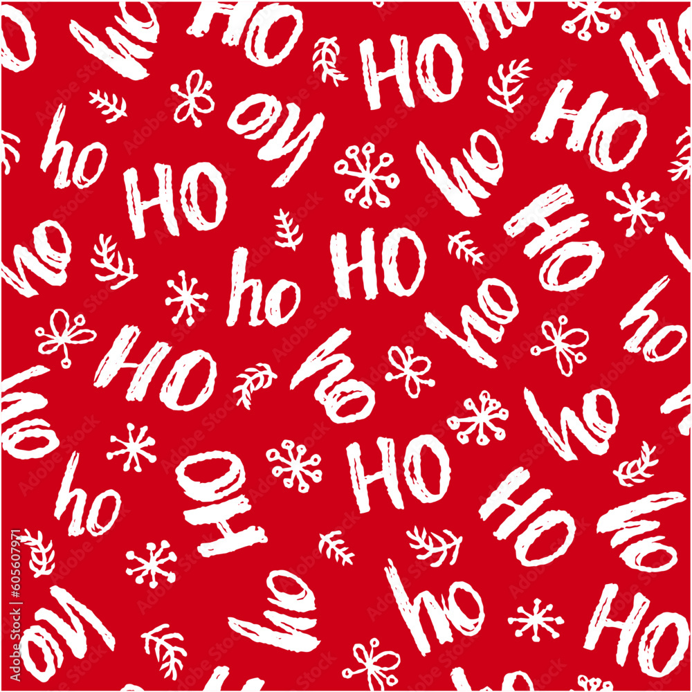 Obraz premium Hohoho pattern, Santa Claus laugh. Seamless texture for Christmas design. Vector red background with handwritten words' ho.