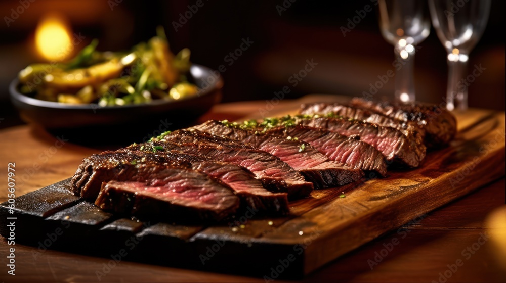 Sliced juicy grilled meat beef steak. Generative ai