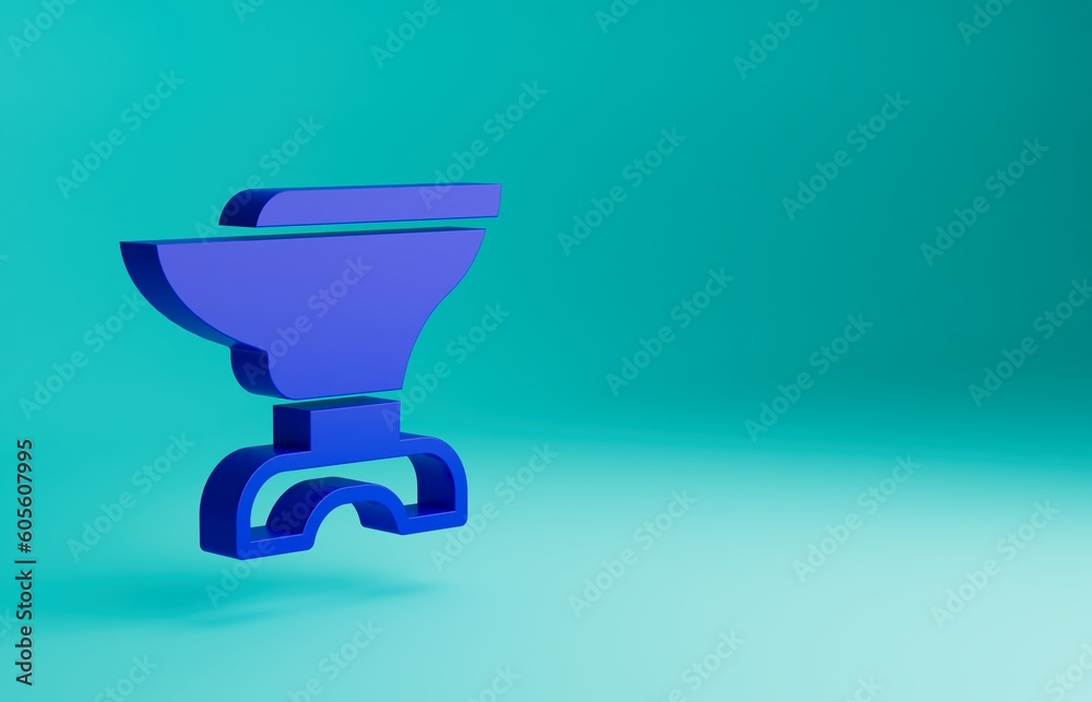 Blue Anvil for blacksmithing and hammer icon isolated on blue background. Metal forging. Forge tool. Minimalism concept. 3D render illustration Blue Anvil for blacksmithing and hammer icon isolated on blue background. Metal forging. Forge tool. Minimalism concept. 3D render illustration