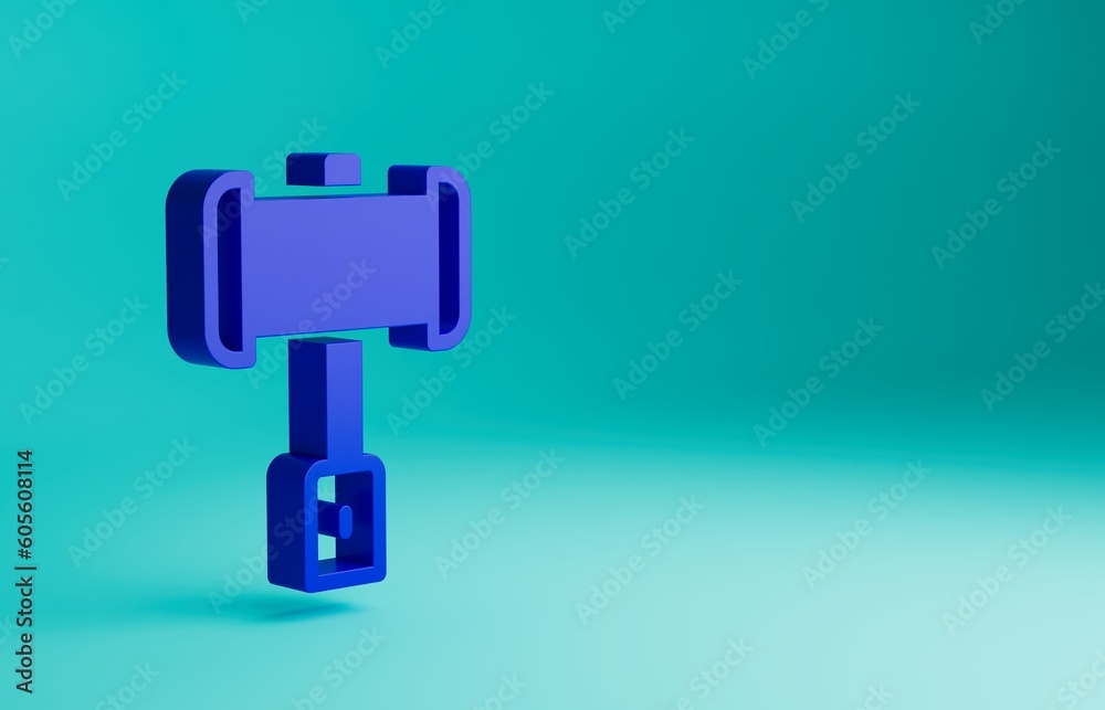 Blue Medieval battle hammer icon isolated on blue background. Minimalism concept. 3D render illustration Blue Medieval battle hammer icon isolated on blue background. Minimalism concept. 3D render illustration
