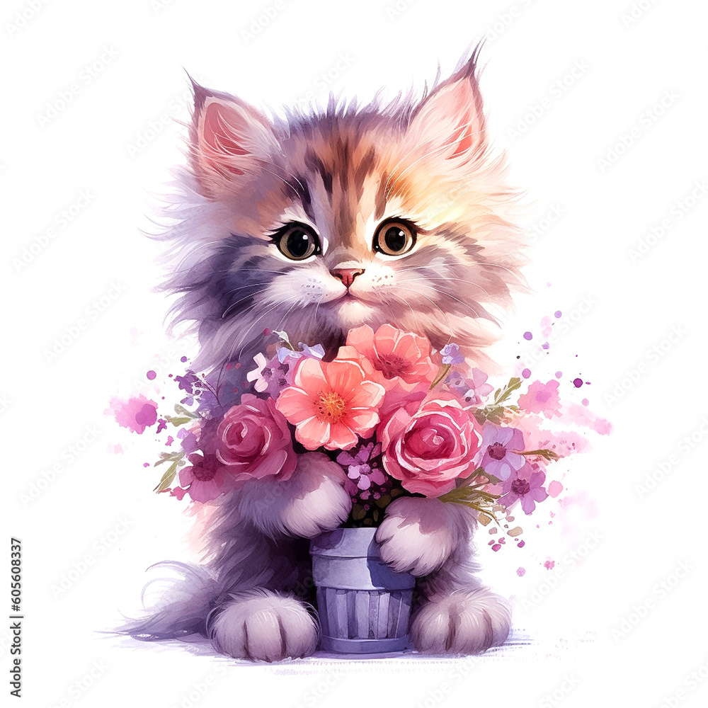 Fototapeta cute kitty with flowers