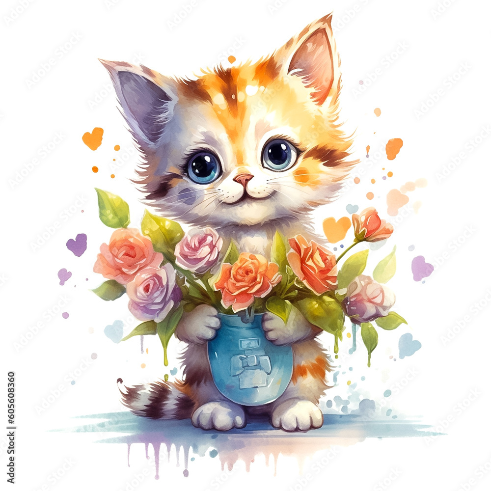cute kitty with flowers
