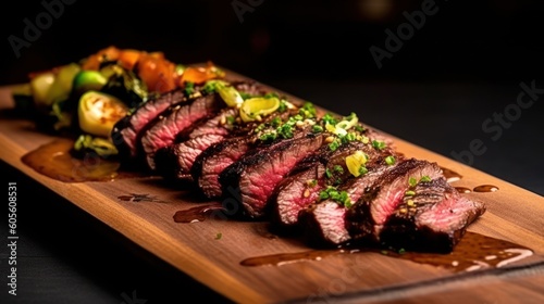 Sliced juicy grilled meat beef steak. Generative ai