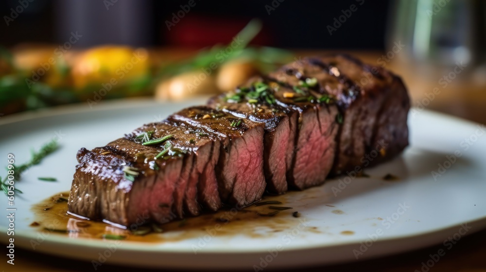 Juicy grilled meat steak. Generative ai Juicy grilled meat steak. Generative ai