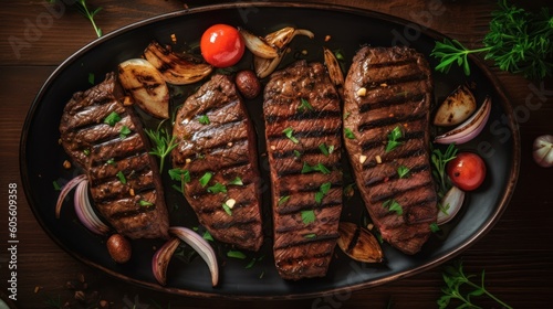 Juicy grilled meat steak. Generative ai