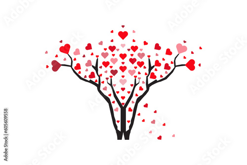 Illustration of a Love Tree with Red Heart Leaves