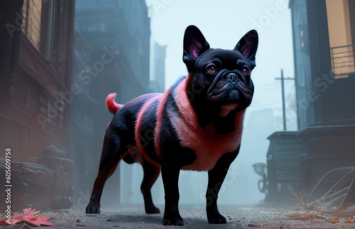 Ai generated image of a french bulldog in a street