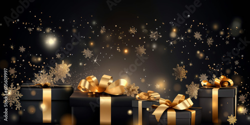 Christmas banner background with sparkling bokeh lights, Generative ai