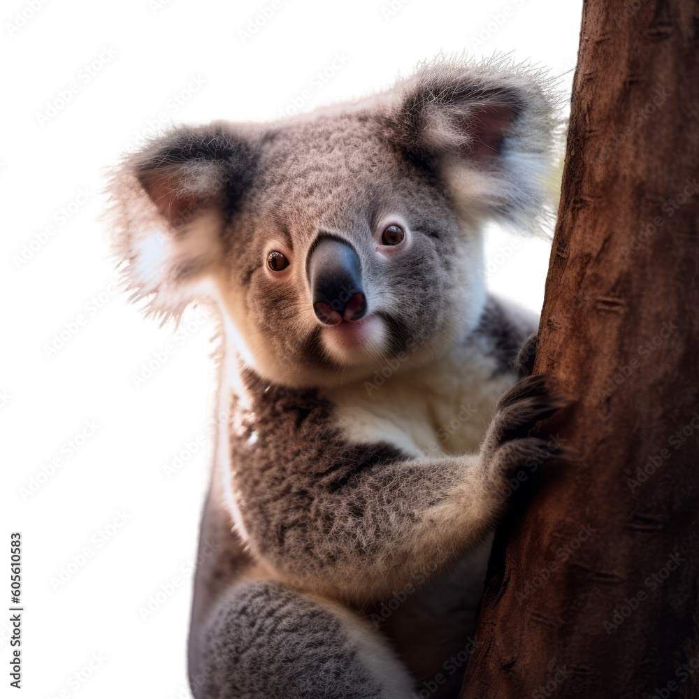 Naklejka premium cute koala climbing a tree 2 -Transparent background- animal art made with Generative AI 