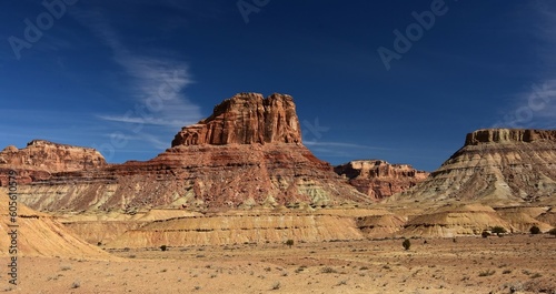 colorful red rock formations and assembly hall peak on a sunny winter day along the buckhorn draw scenic backway in the northern san rafael swell near green river, utah 