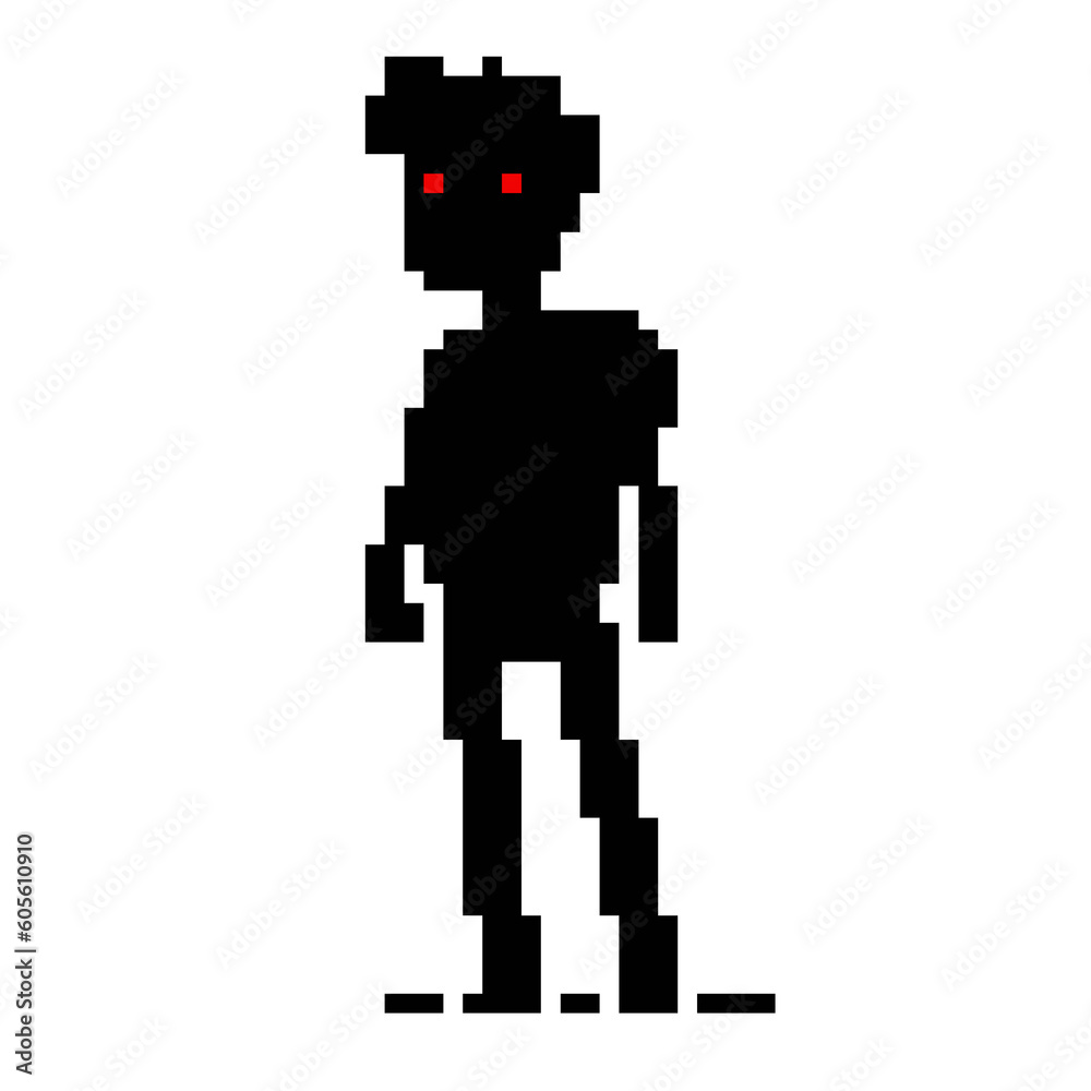 Pixel art cartoon shadow man character. Pixel art cartoon shadow man character.