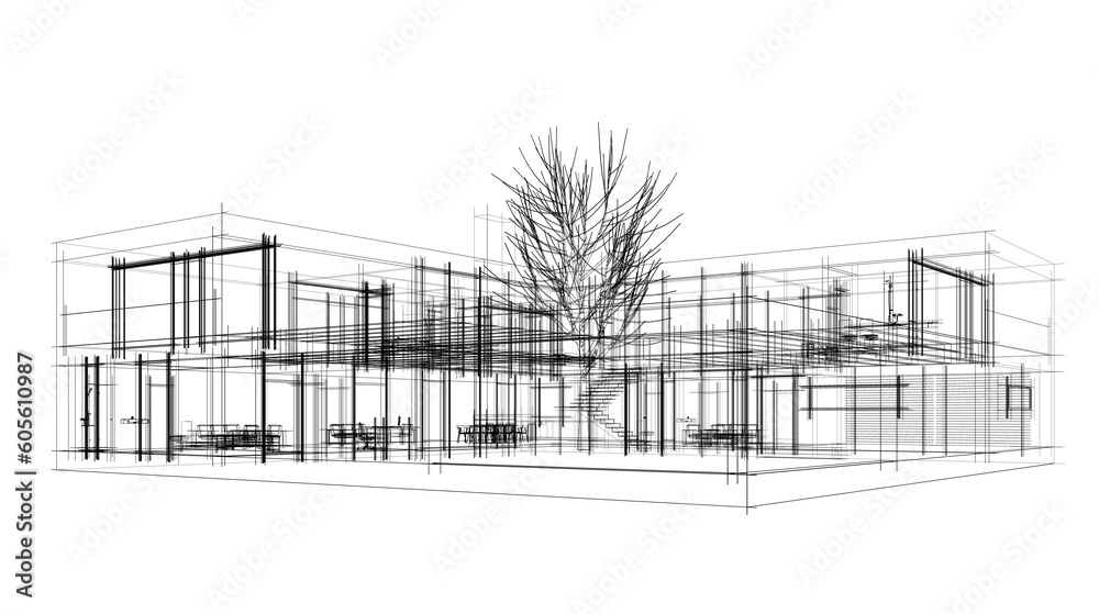 architectural drawing 3d illustration