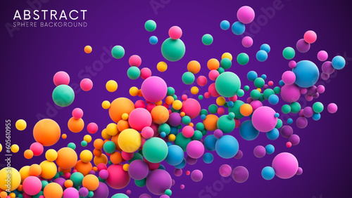 Fototapeta Naklejka Na Ścianę i Meble -  Abstract composition with many colorful random flying spheres. Colorful rainbow matte soft balls in different sizes. Vector background