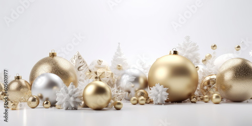 Christmas white background with baubles, Generative ai