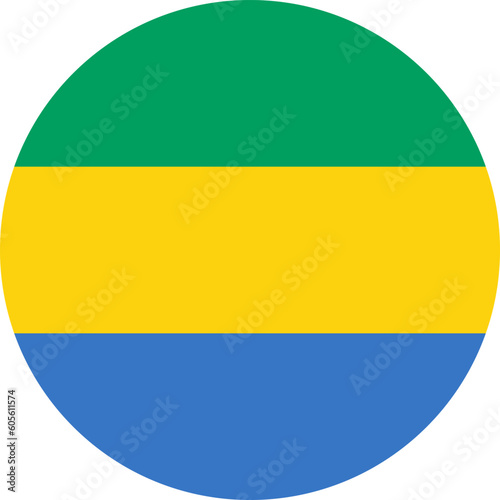 round Gabonese national flag of Gabon, Africa