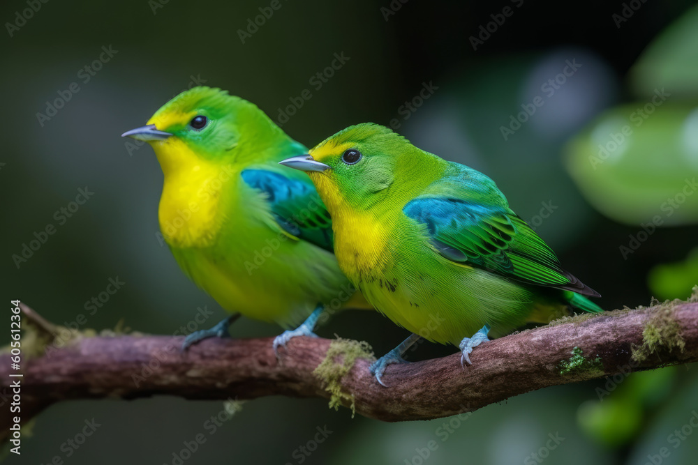 Fototapeta premium Blue-naped Chlorophonia, cute birds, Generative ai