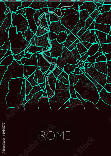 Rome, Italy black and blue dark city map design