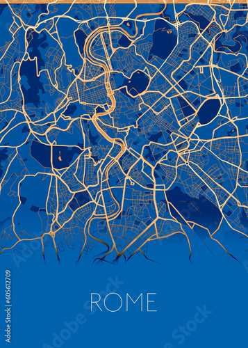 Rome, Italy black and blue dark city map design