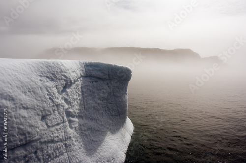 Iceberg in front of Monumental Island in the fog, Davis Strait, Nunavut, Canada photo