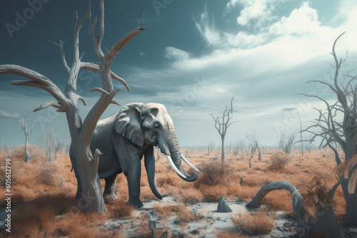 Elephant in destroyed forest  Environmental concept  Generative ai