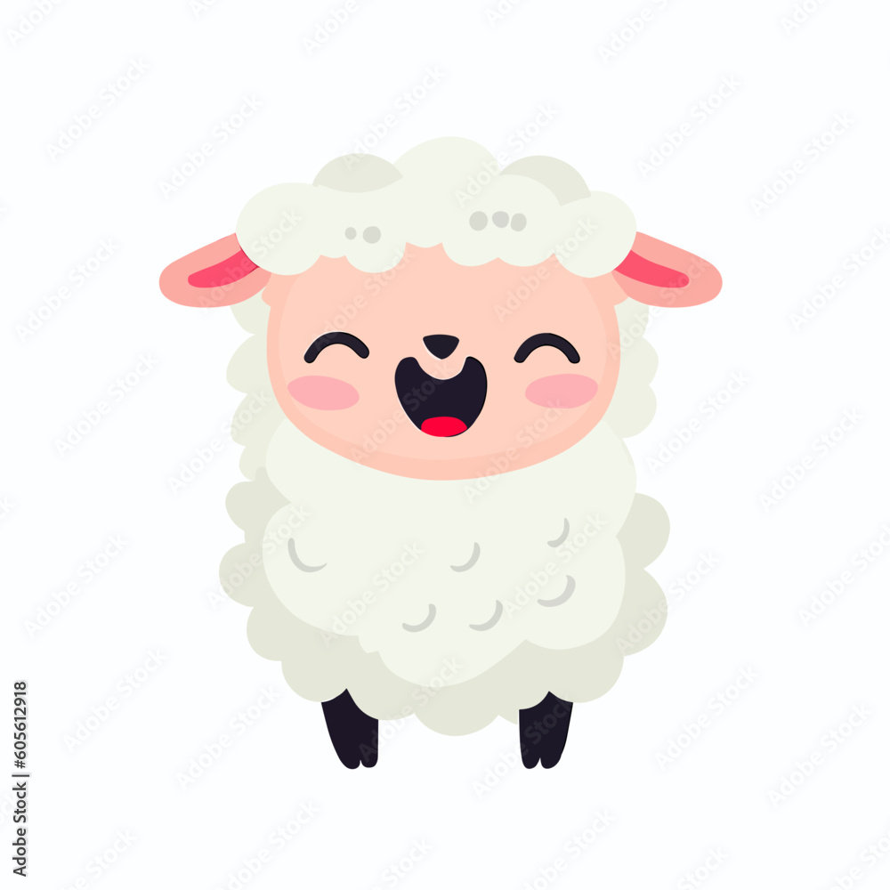 Cool cute little happy sheep smiling - vector graphic art Cool cute little happy sheep smiling - vector graphic art