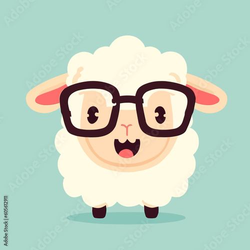 Cool cute little happy sheep with glasses - vector graphic art
