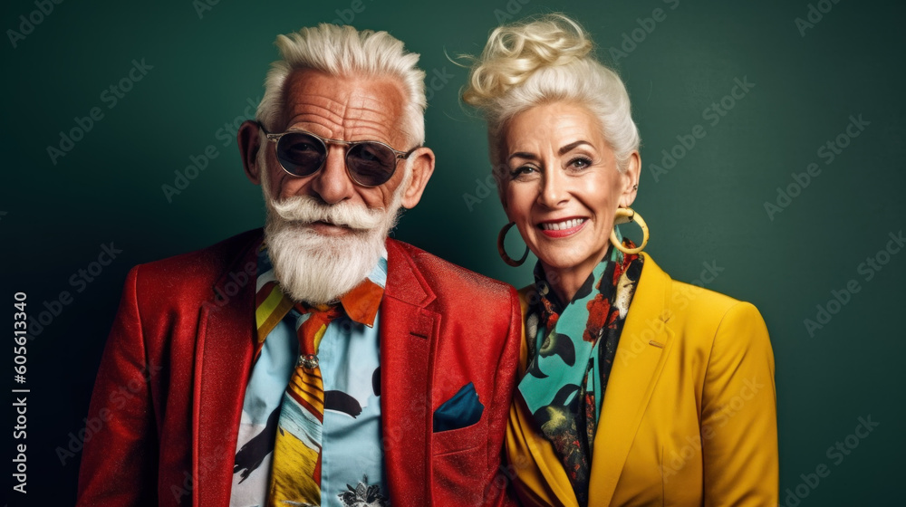 Portrait of a stylish elderly couple created with generative AI technology Portrait of a stylish elderly couple created with generative AI technology