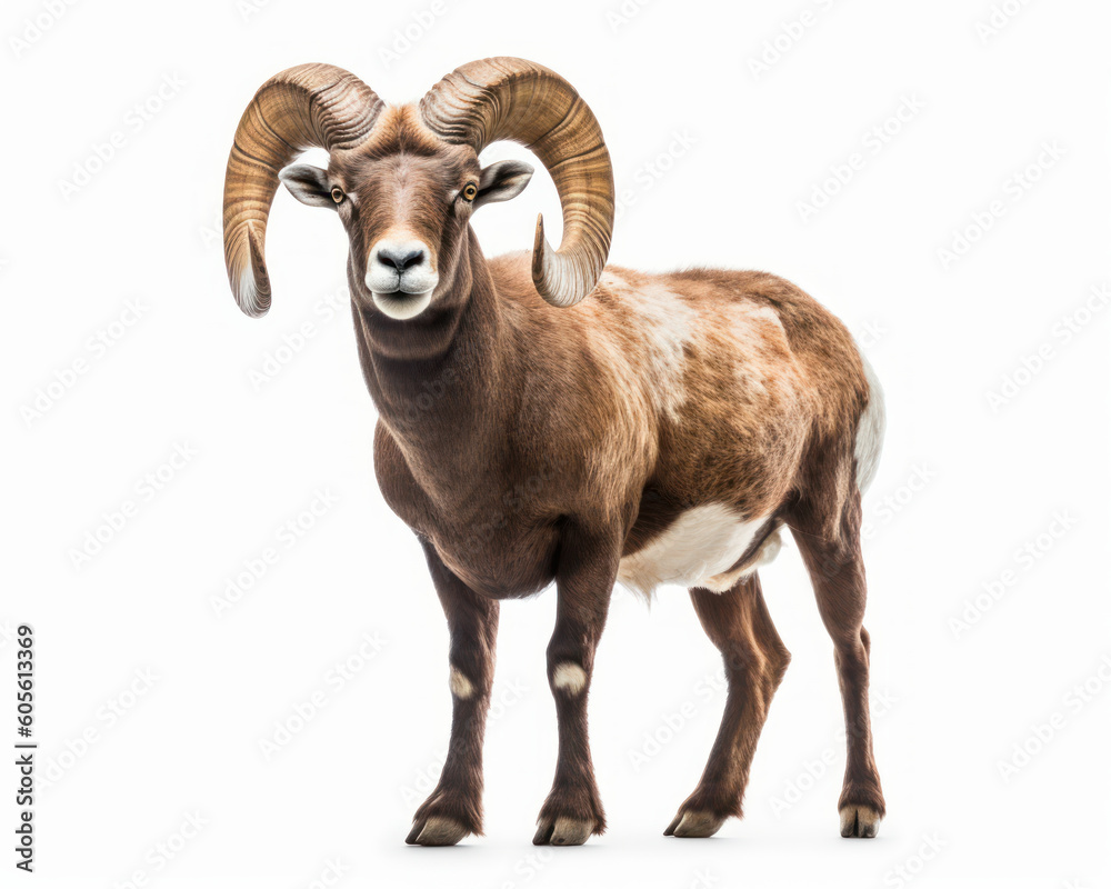 photo of mouflon isolated on white background. Generative AI