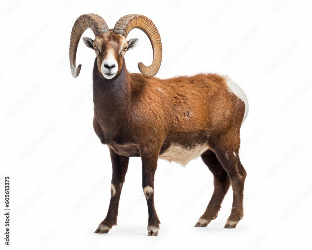 photo of mouflon isolated on white background. Generative AI photo of mouflon isolated on white background. Generative AI