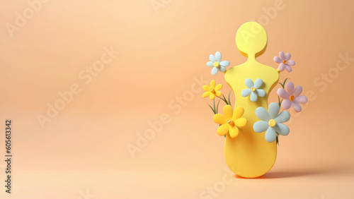 Female symbol with spring flowers in 3d style. Concept of women's health. AI Generated.